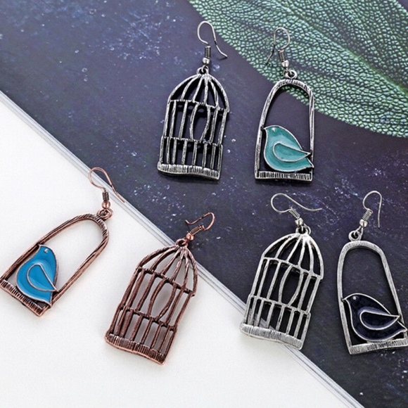 'Bird + Cage' Asymmetrical Birdcage Swing Earrings - Picture 4 of 8